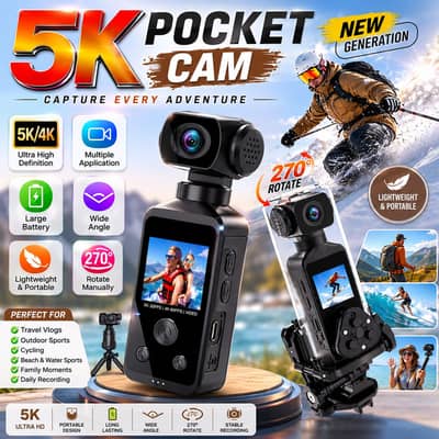 5k Hd Wifi Handheld 270° Rotatable Sports & Vlogging Action Camera