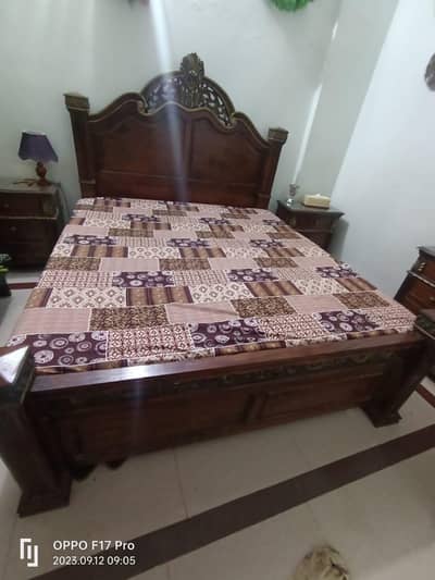 Shesham Wooden Bed Mattress & side Table & Dressing & Almari