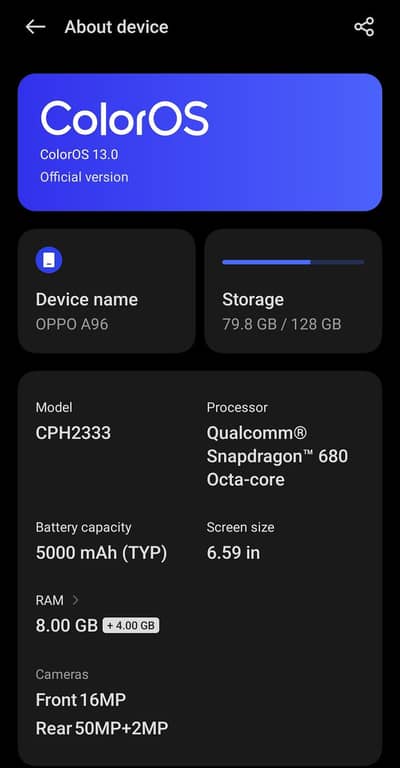 oppo A96 8/128 10/10 lush condition daba charger available