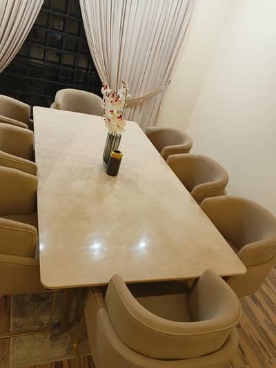 Luxury 8-Seater Dining Table Set | Marble Finish | Premium Upholstered