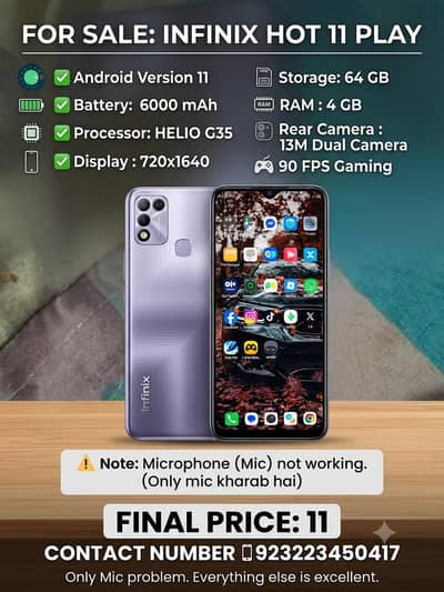 Infinix Hot 11 Play ram 4 ROM 4