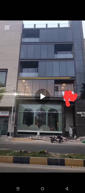 PHASE 6 VIP LAVISH BRAND NEW OFFICE AVAILABLE FOR RENT FRONT ENTRANCE MAN ROAD GLASS ELEVATION WITH ROOF 1ST FLOOR 2ND FLOOR 3RD FLOOR