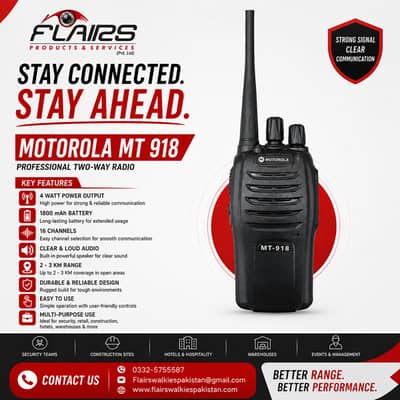 Professional MT918 Long Range UHF Walkie Talkie, dual band radios pair