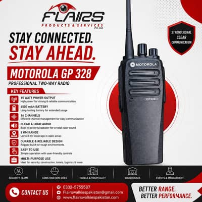 Motorola GP328 Walkie Talkie Dual Band loud Sound 2Days Battery Backup