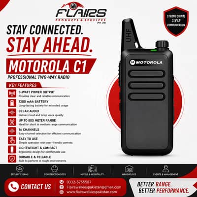 Motorola C1 2PCS Walkie Talkies UHF Two Way radio for business purpose