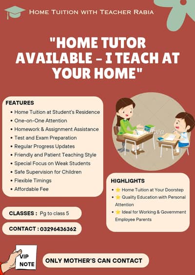 "HOME TUTOR AVAILABLE – I TEACH AT YOUR HOME"