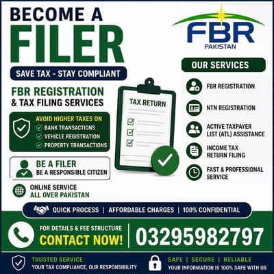 FBR Registration|NTN Registration|Tax Return Filing|Become a Filer