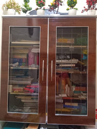 Wooden Bookshelf Cabinet with Glass Doors Wooden Book Rack & Storage