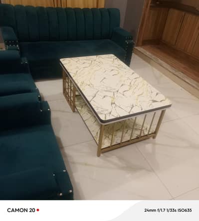5 seater velvet sofa with table