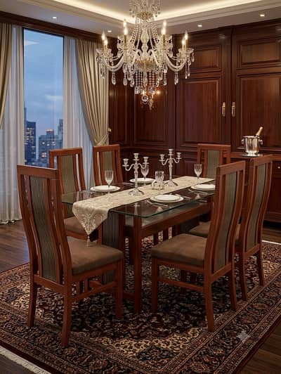 6 Seater Luxury Dinning Table Double Glass for sale