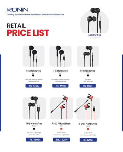 Ronin Original Handsfree Available | Type-C, AUX & iPhone Earphones