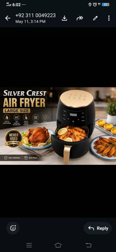Silver Crest Air Fryer Large Size Box Pack | Never Used | Like New