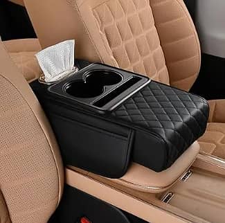 Premium Leather Car Armrest Organizer – Storage Box with Cup Holder &