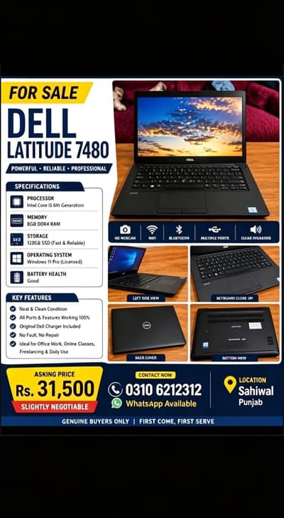 Dell Latitude 7480 Core i5 6th Gen | 8GB RAM | 128GB SSD