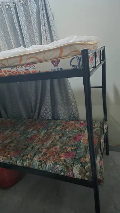 Double iron bed with mattress