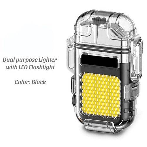 Electric Ligh-ter USB Rechargeable Dual ARC Ligh-ters Cool Plasma Ligh-ter with Waterproof Transparent Shell 3 Modes COB Flashlight