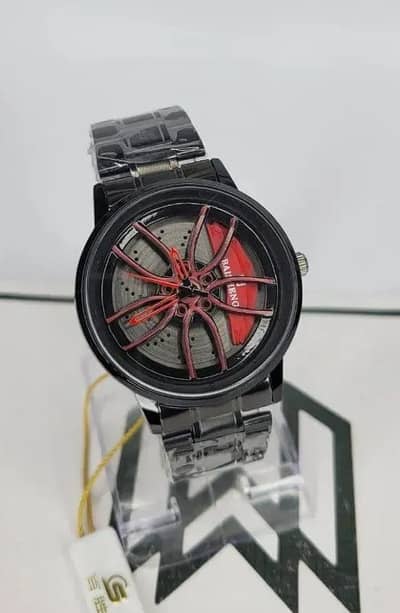 Men's Stainless Steel Spinning Watch Blue Dial Black Strap 30mm