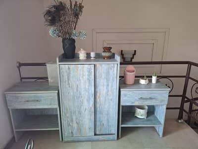 3-Piece Wooden Furniture Set – Distressed Blue-Grey Finish