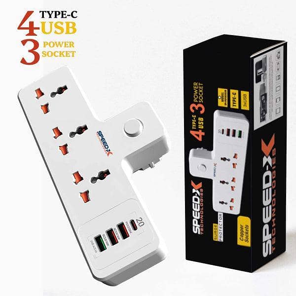 New 403PUC Speed-X Premium Portable Power Strip 3socket+3usb+1TYPE-C Port