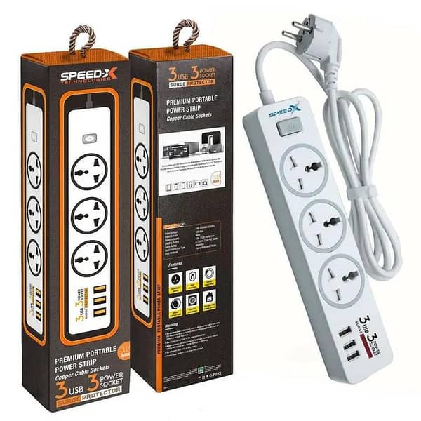 303pu Speed-X Premium Portable Power Strip 3socket+3usb Port Cable Length 2M