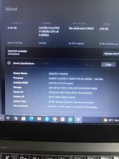 Laptop Lenovi i7 6th generation