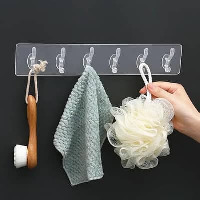 Self-Adhesive Wall Hanger Hooks | 6-Hook Transparent Organizer for Clo