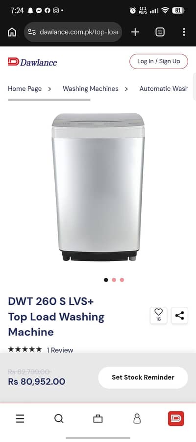 Dawlance Automatic Washing Machine DWT 260 S LVS+