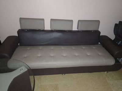 5 Seater Premium Leather Sofa Set/GlassCenter Table