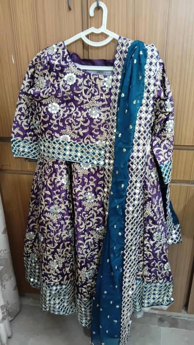 Heavy Embroidered Sharara Set with mirror work| purple & teal