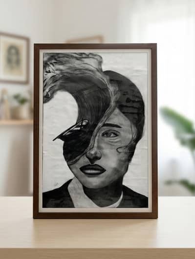 Beautiful Handmade Charcoal Portrait / Abstract Face Art
