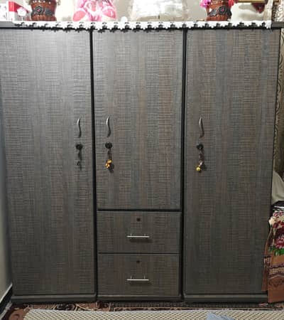 3 Door Wooden Wardrobe with Drawers  For Sale