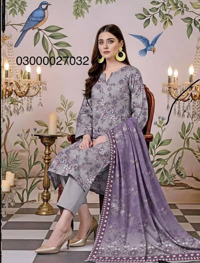 03000027032 Unstitched Printed Lawn Suit Grey Floral Dress summer wear