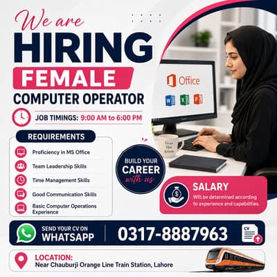 Urgently Hiring Female Computer Operator - Lahore