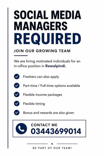 Social Media Manager required in Rawalpindi