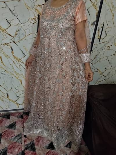Peach colour Maxi with High Embroidery