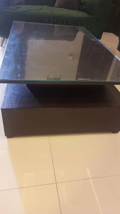 Modern Wooden Coffee Table with Glass Top 