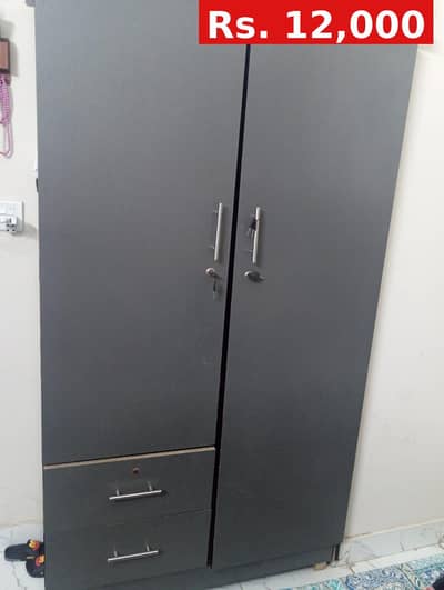 Grey Wooden Wardrobe / Almari in Good Condition