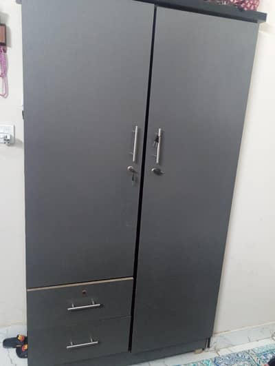 Grey Wooden Wardrobe / Almari in Good Condition