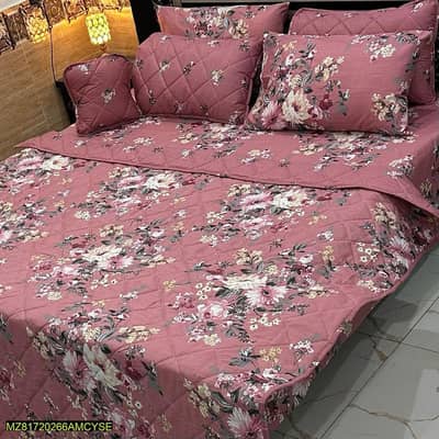 7-peice cotton floral comforter set pink  double bed