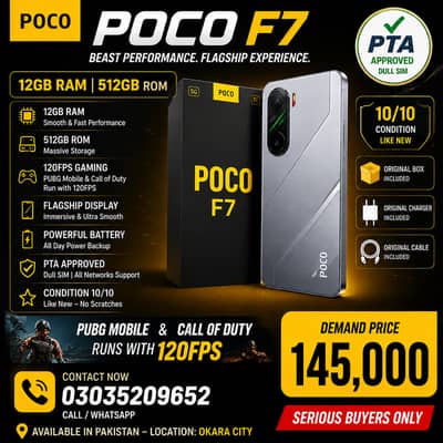Poco F7 for Sale – 12GB RAM | 512GB Storage | Excellent Condition!