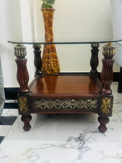 Wooden Glass Top Center Table Set (3 Pieces)