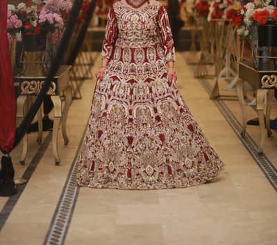 Bridal Lehenga Choli Maroon | Heavy Zardozi + Kora Dabka | Worn Once |