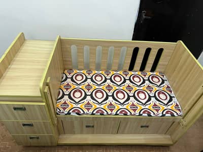 Premium Wooden Baby Cot with Built-In Storage Unit