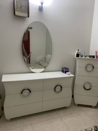 White Bed Set with Dressing and cupboard and chester