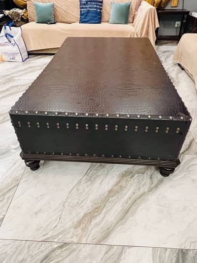 Leather trunk coffee table