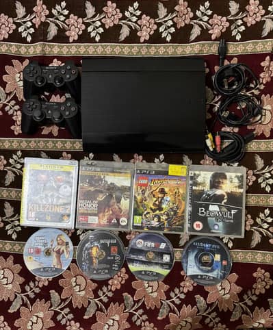 PS3 super Slim brand new PRISTINE -with 8 game and 2 controller 10/10