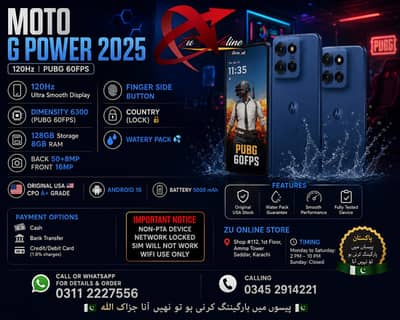 Motorola Moto g Power 2025 5g 128/24 Sim Lock Phone Pubg Tiktok live