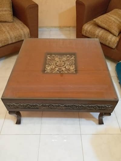 Wooden Center Table with Glass Top for Sale
