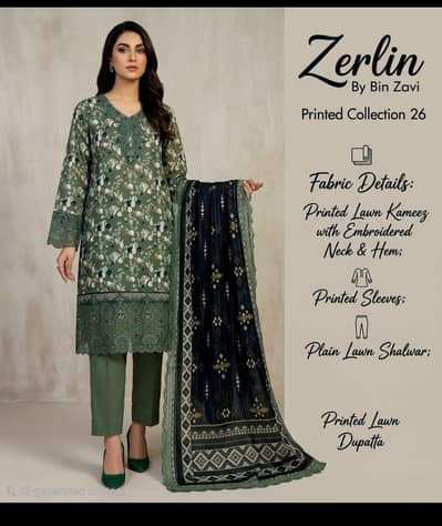 Unstitched Embroidery Zerlin Branded Three Piece Suit