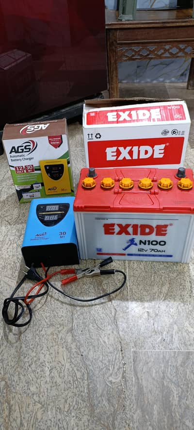 Exide Bettery N100 - 70AH /12V With AGS Automatic Bettery Charger 30MT
